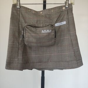 My Mum Made It  BrownTan Plaid Pleated It Mini Skirt Size XS-S Preppy Boho